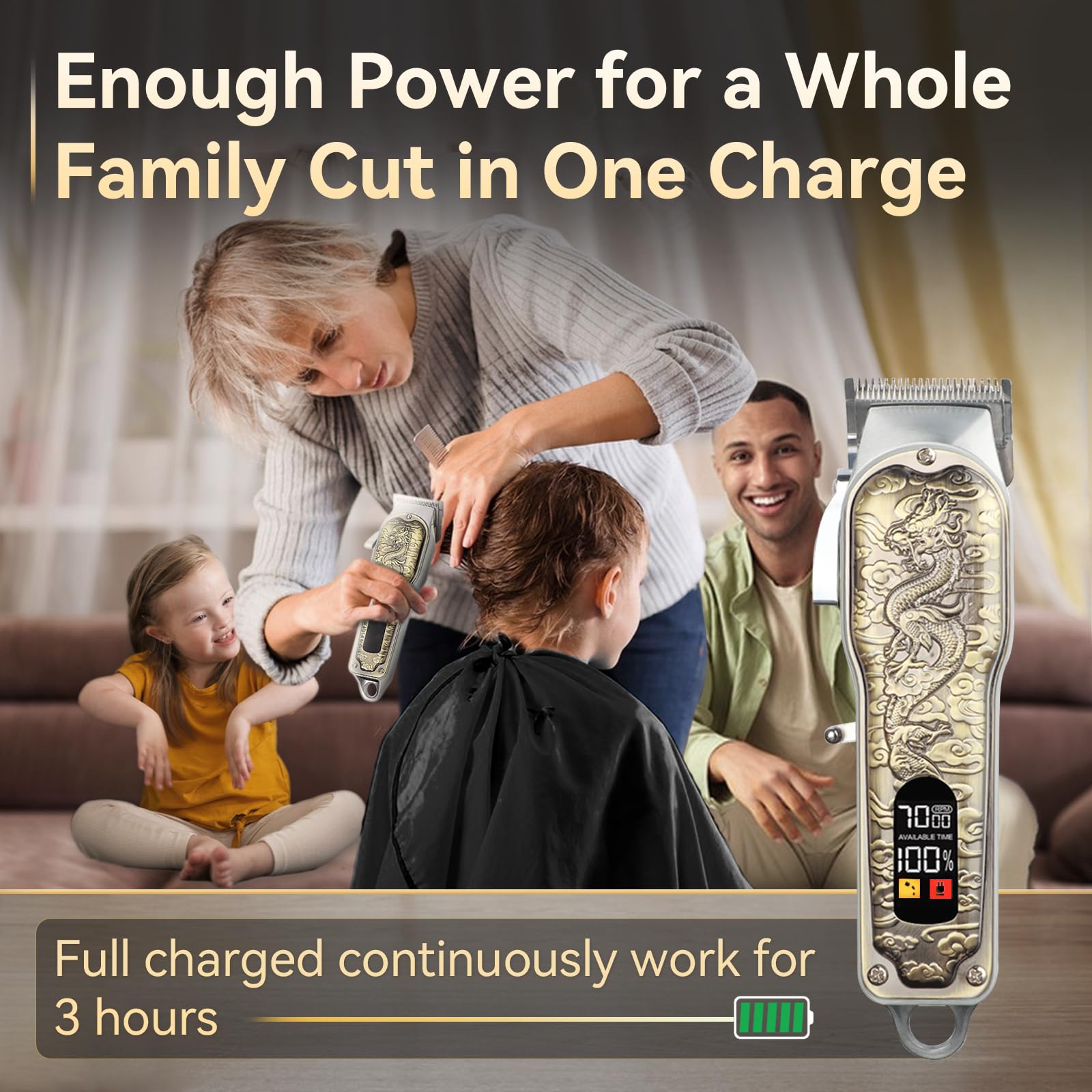 ZUWSUJS clipper in-use with family emphasizes cord-free freedom during quick grooming.
