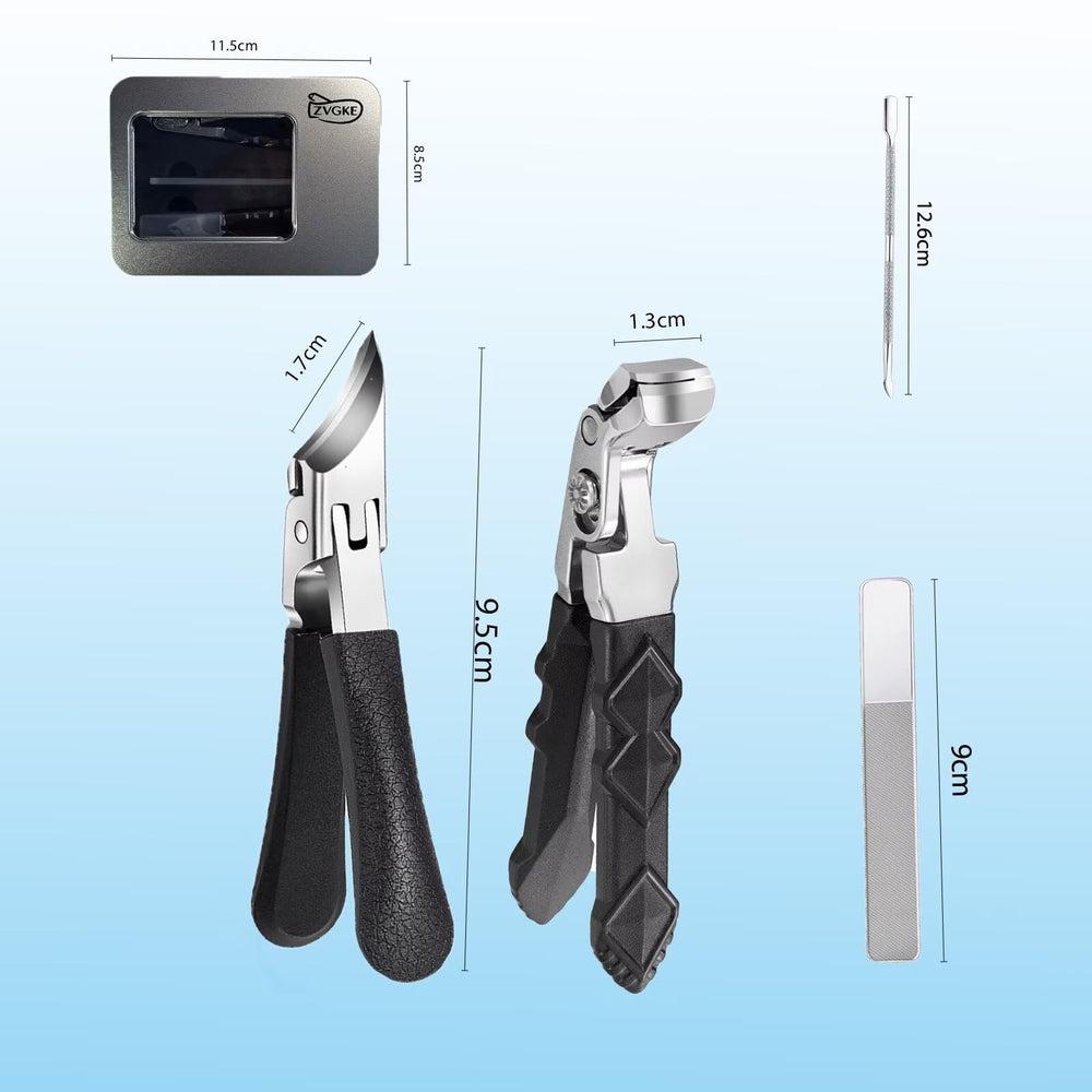 ZVGKE curved nail clipper in-set view demonstrates versatile cutting angles.
