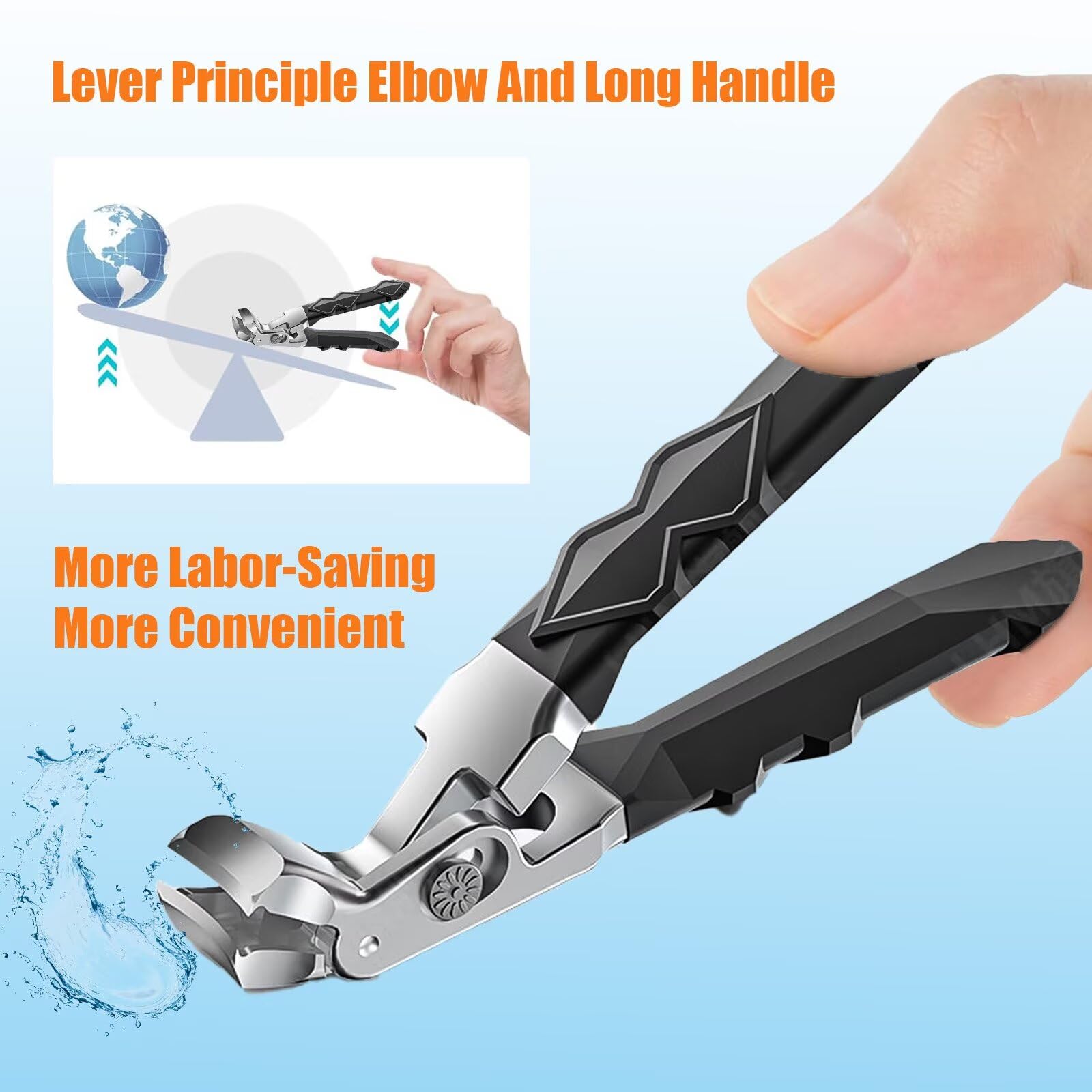 ZVGKE thick-nails clippers extended-handle in-use view for easy leverage.