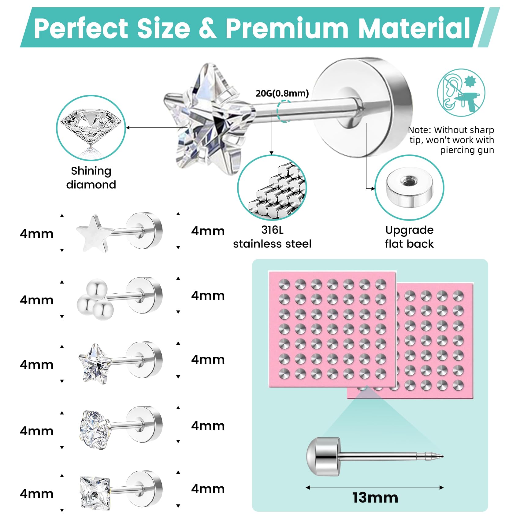 Zygc flat-back studs with CZ stones in varied styles for all-day wear