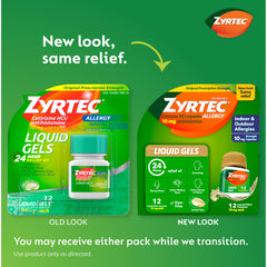 Zyrtec 10mg cetirizine HCl liquid gels close-up for daily relief.