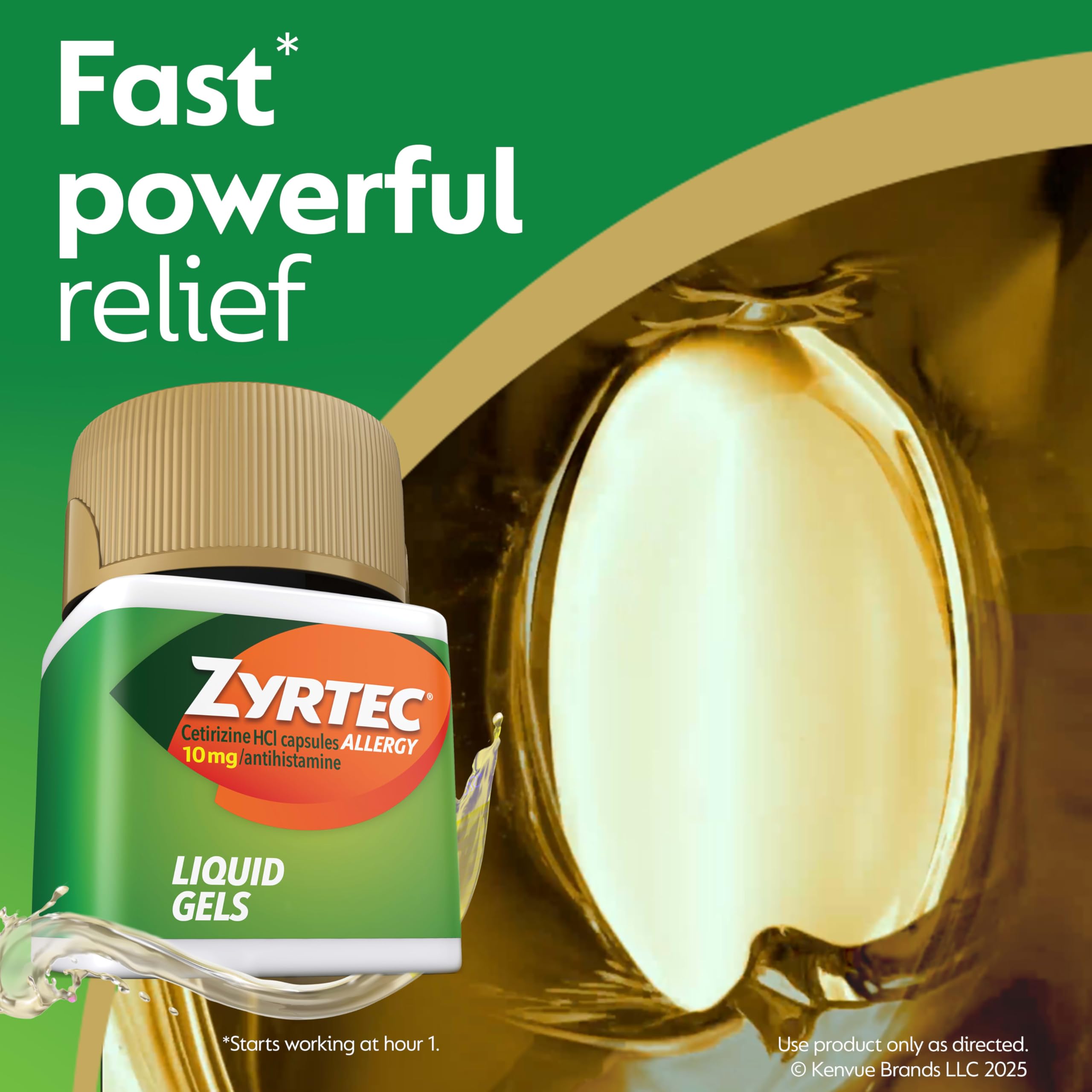 Zyrtec front label highlighting 10mg cetirizine HCl dosage.