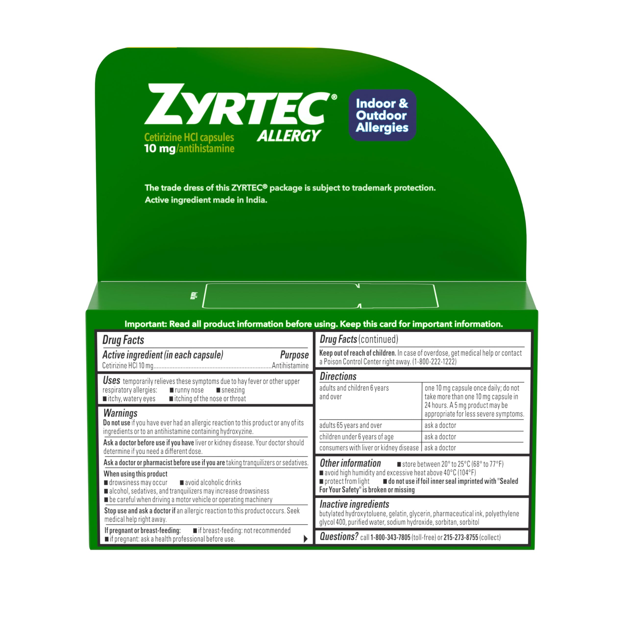 HSA/FSA eligible Zyrtec packaging sticker.