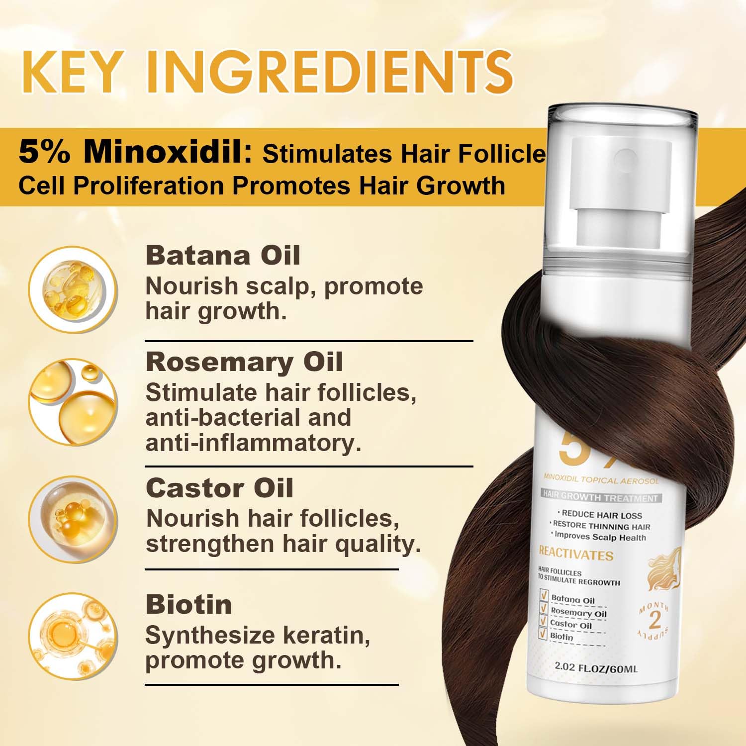 ZYXN Minoxidil label close-up highlights paraben-free, gentle formula for sensitive scalps.