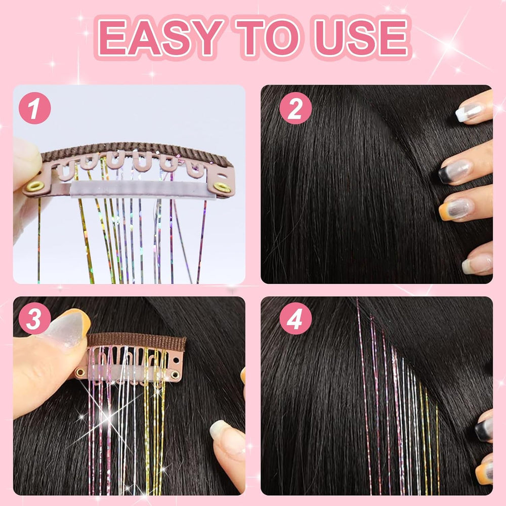 ZYXQZYX Hair Tinsel Kit bun wrap styling with glitter strands.