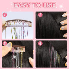 ZYXQZYX Hair Tinsel Kit bun wrap styling with glitter strands.