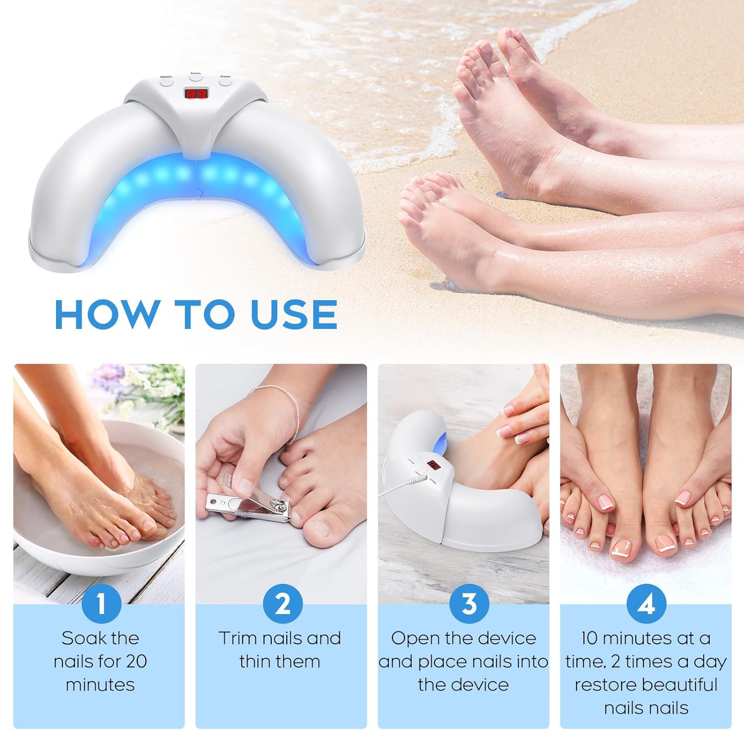 ZZP Nail Fungus Device at-home use plugged in for consistent sessions
